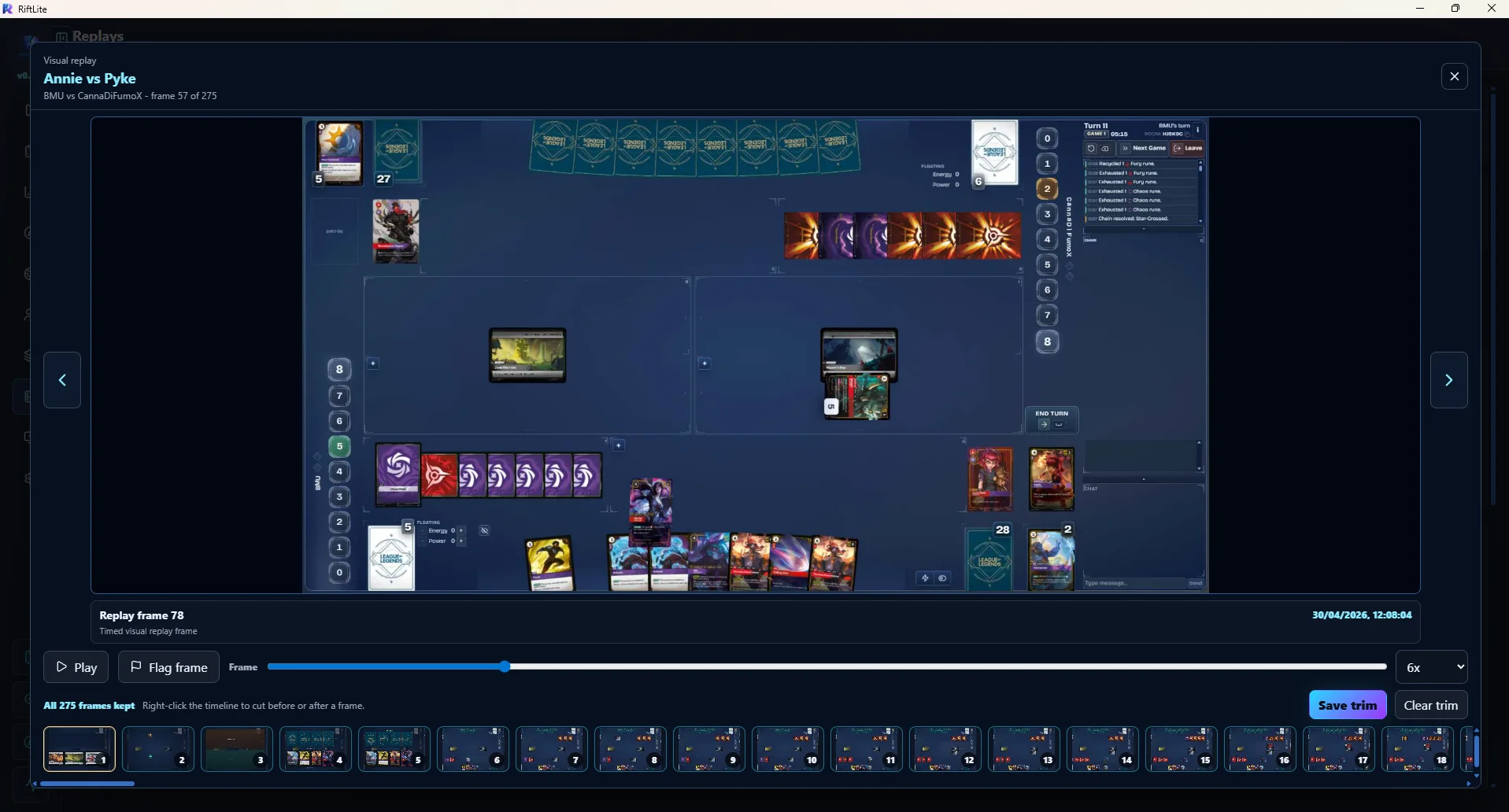 RiftLite replay viewer with timeline controls and saved visual frames